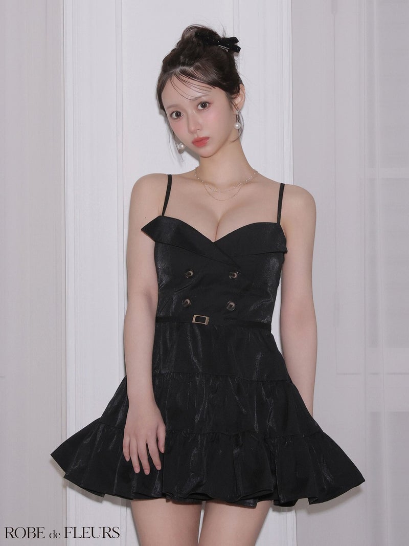 ROBE de FLEURS ローブドフルール 【XSサイズあり】 光沢ツイルダブルボタンティアードミニキャミキャバドレス fm3491