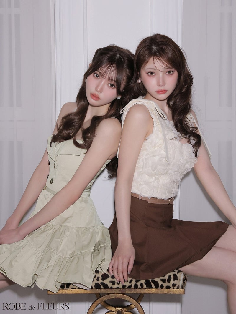 ROBE de FLEURS ローブドフルール 【XSサイズあり】 光沢ツイルダブルボタンティアードミニキャミキャバドレス fm3491