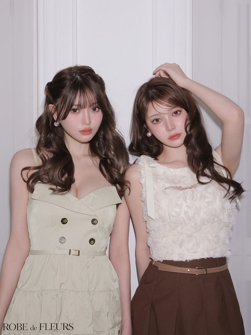 ROBE de FLEURS ローブドフルール 【XSサイズあり】 光沢ツイルダブルボタンティアードミニキャミキャバドレス fm3491