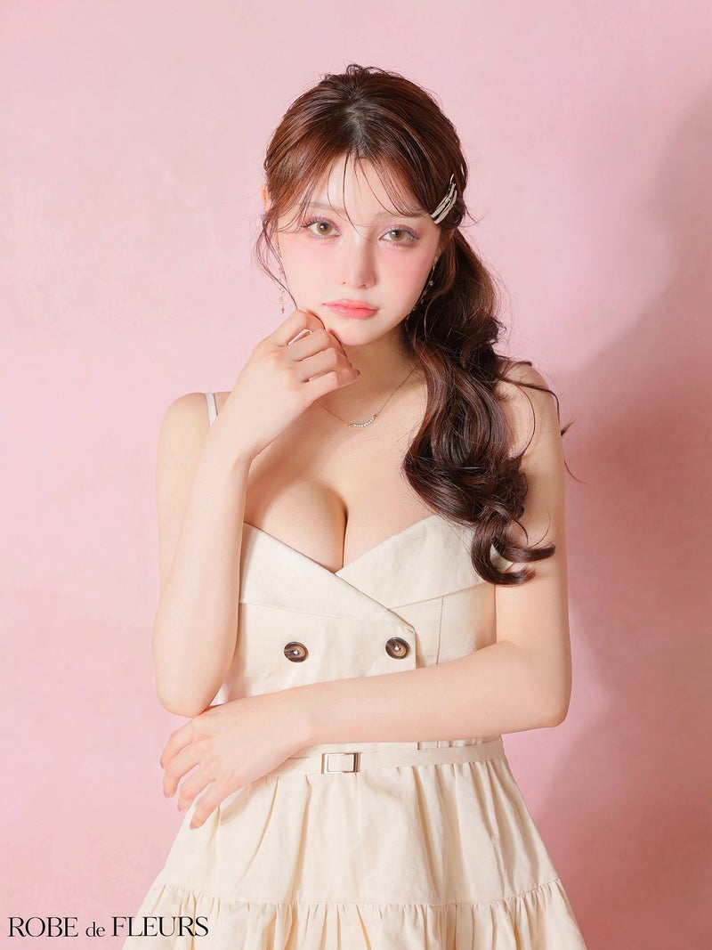 ROBE de FLEURS ローブドフルール 【XSサイズあり】 光沢ツイルダブルボタンティアードミニキャミキャバドレス fm3491