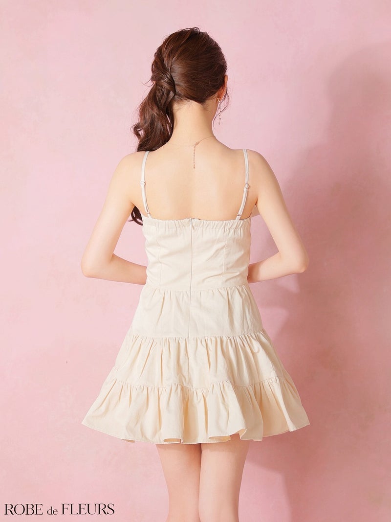 ROBE de FLEURS ローブドフルール 【XSサイズあり】 光沢ツイルダブルボタンティアードミニキャミキャバドレス fm3491