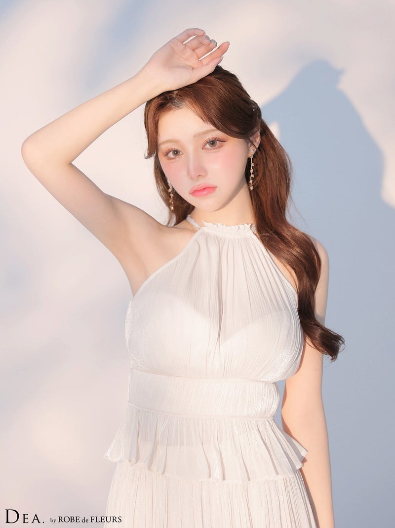 DEA. ディア バイ ローブドフルール 【XS～Lサイズあり】 ラメシフォンプリーツホルターネックツーピースロングキャバドレス de4344