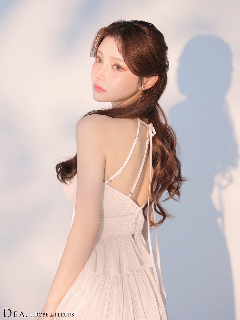 DEA. ディア バイ ローブドフルール 【XS～Lサイズあり】 ラメシフォンプリーツホルターネックツーピースロングキャバドレス de4344