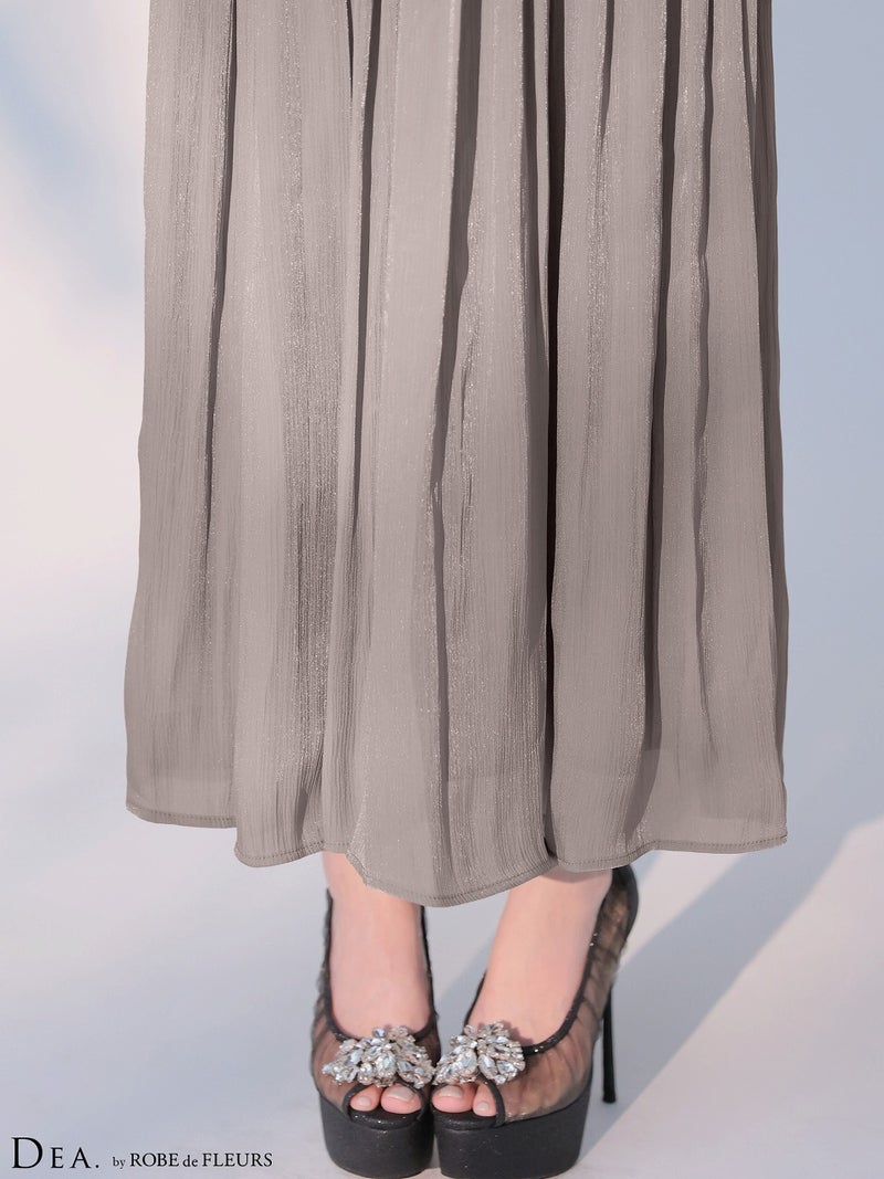 DEA. ディア バイ ローブドフルール 【XS～Lサイズあり】 ラメシフォンプリーツホルターネックツーピースロングキャバドレス de4344