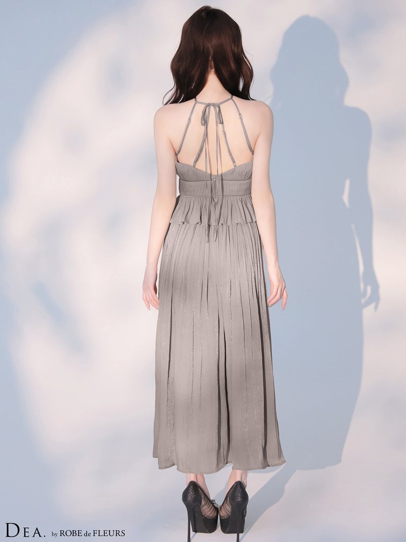 DEA. ディア バイ ローブドフルール 【XS～Lサイズあり】 ラメシフォンプリーツホルターネックツーピースロングキャバドレス de4344