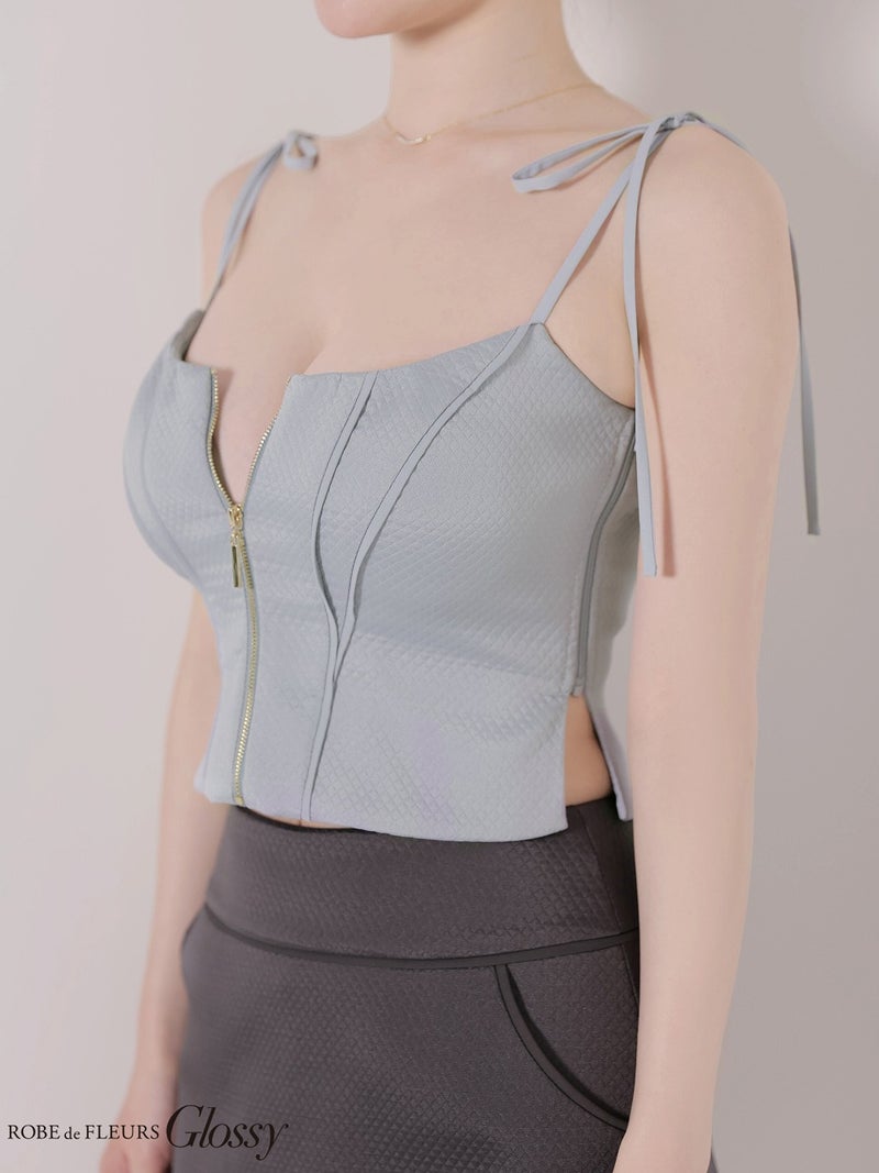 Glossy ローブドフルールグロッシー 【XSサイズあり】バイカラーキルティングショルダーリボンセットアップミニキャバドレス gl4350