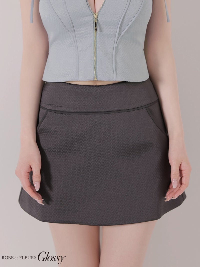 Glossy ローブドフルールグロッシー 【XSサイズあり】バイカラーキルティングショルダーリボンセットアップミニキャバドレス gl4350