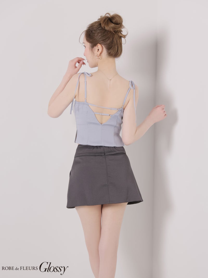 Glossy ローブドフルールグロッシー 【XSサイズあり】バイカラーキルティングショルダーリボンセットアップミニキャバドレス gl4350