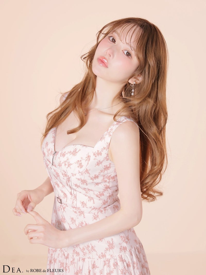 DEA. ディア バイ ローブドフルール 【XS～Lサイズあり】フラワーマットサテンギャザーフレアロングキャバドレス de4352