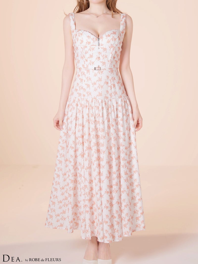 DEA. ディア バイ ローブドフルール 【XS～Lサイズあり】フラワーマットサテンギャザーフレアロングキャバドレス de4352