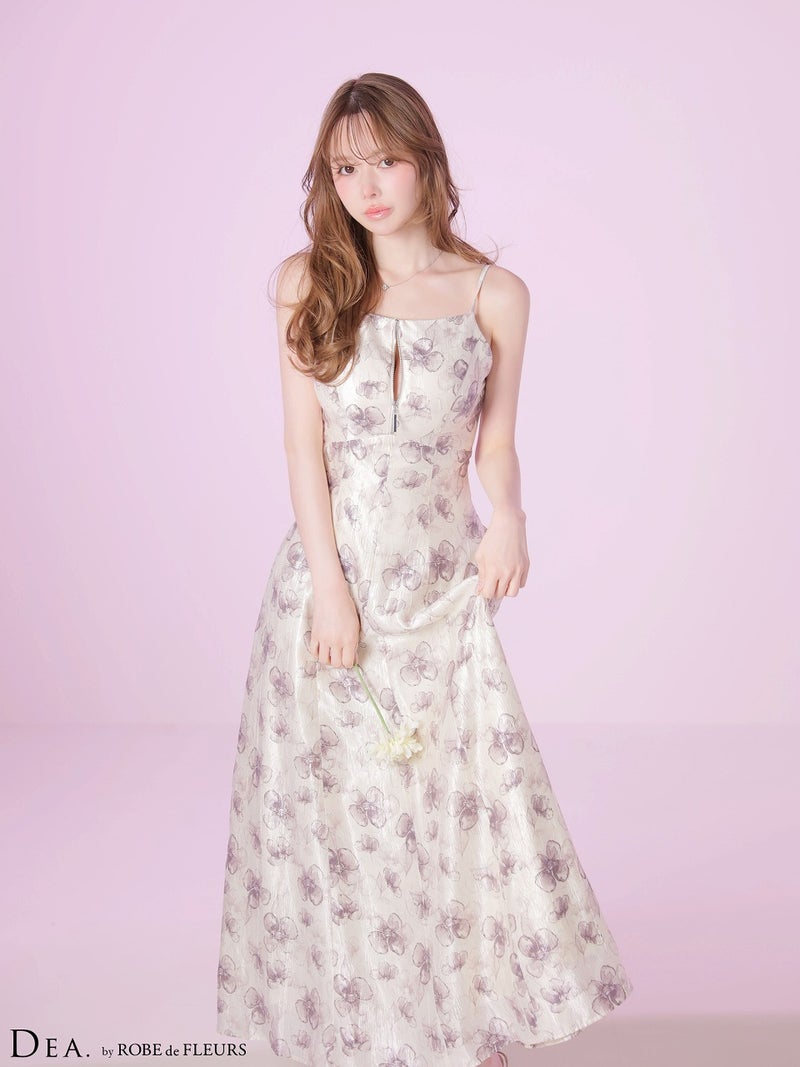 DEA. ディア バイ ローブドフルール 【XS～Lサイズあり】バックオープンフラワーサテンフレアロングキャバドレス de4644