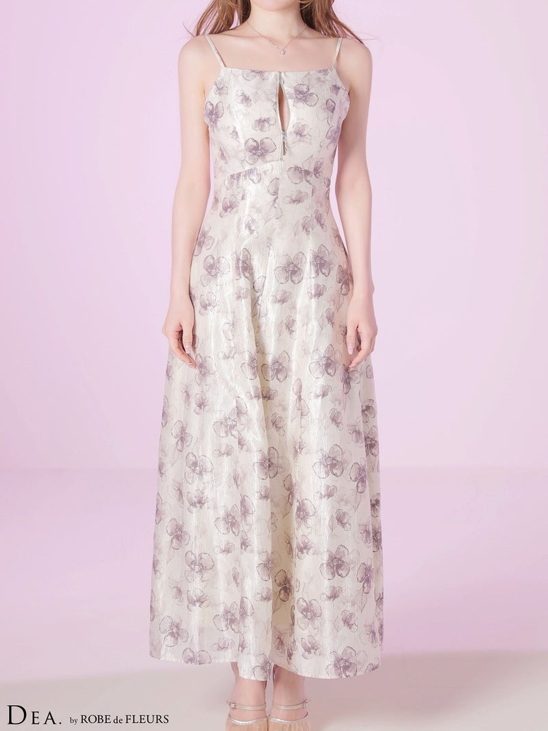 DEA. ディア バイ ローブドフルール 【XS～Lサイズあり】バックオープンフラワーサテンフレアロングキャバドレス de4644