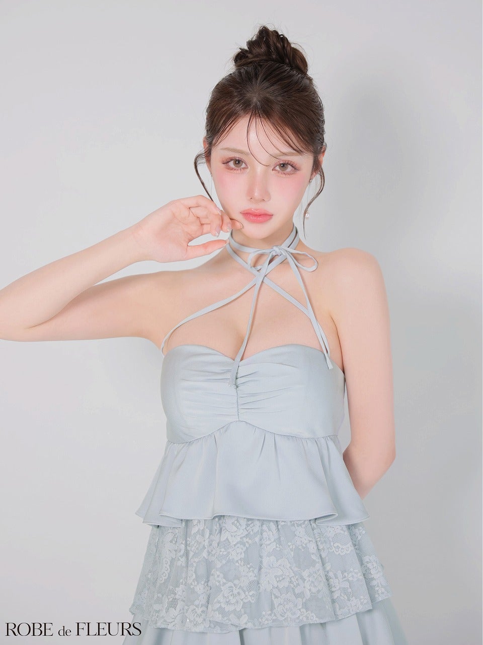 ROBE de FLEURS ローブドフルール 【XSサイズあり】スパンコールレースティアードフリルミニキャバドレス fm4663