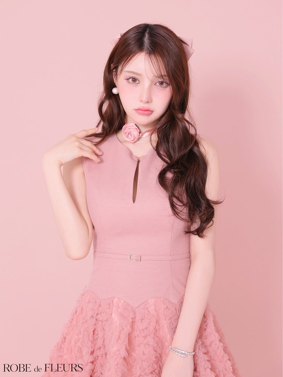 ROBE de FLEURS ローブドフルール 【XSサイズあり】ボリュームチュールドッキングニットミニキャバドレス fm4900