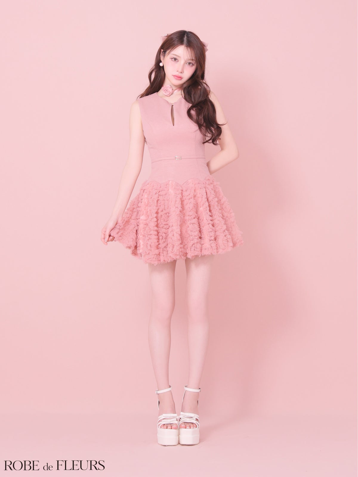 ROBE de FLEURS ローブドフルール 【XSサイズあり】ボリュームチュールドッキングニットミニキャバドレス fm4900