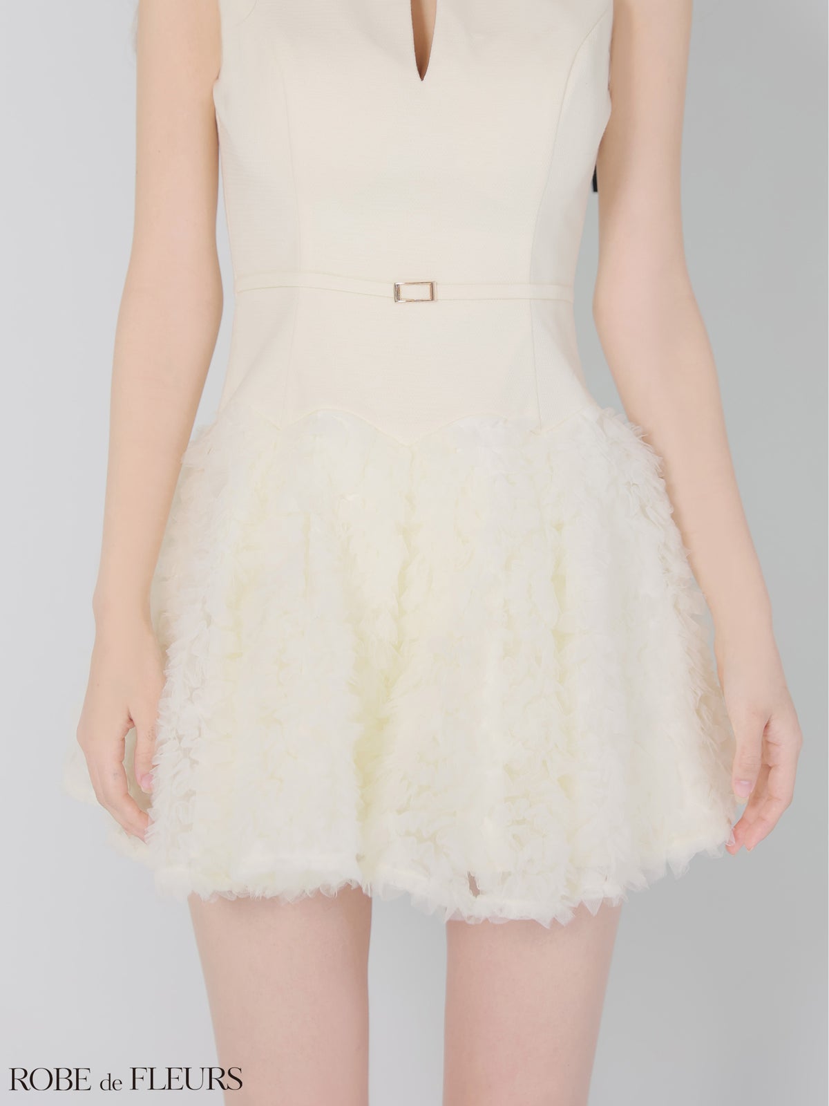 ROBE de FLEURS ローブドフルール 【XSサイズあり】ボリュームチュールドッキングニットミニキャバドレス fm4900