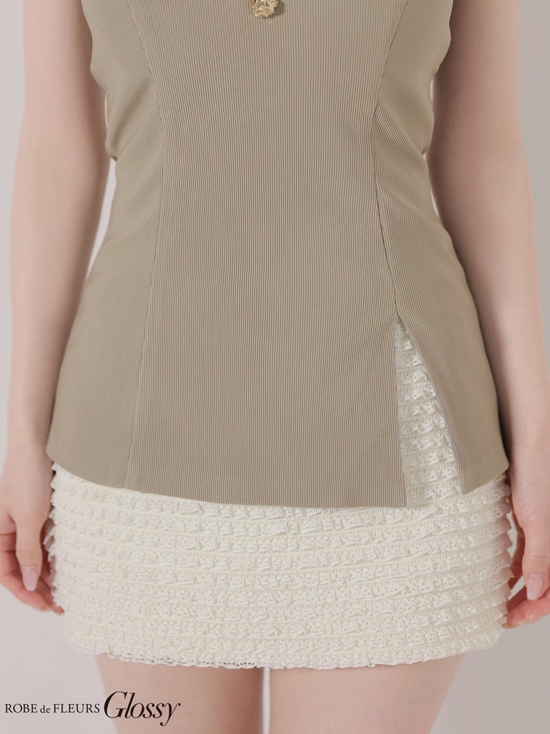 Glossy ローブドフルールグロッシー 【XSサイズあり】 リブホルターネックレーススカートセットアップミニキャバドレス gl4175