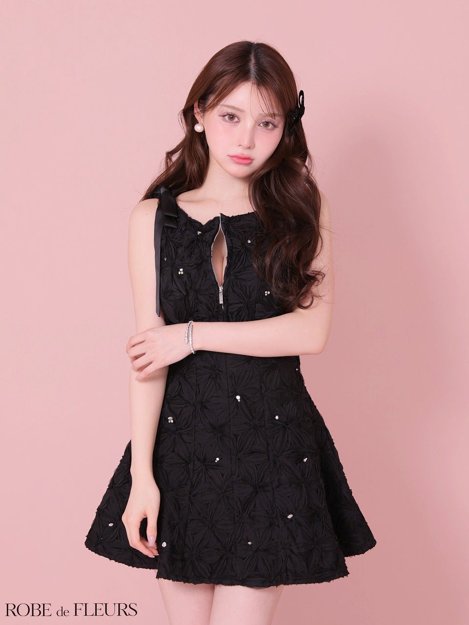 ROBE de FLEURS ローブドフルール 【XS～Lサイズあり】 フラッフィーフラワービジューミニキャバドレス fm4360