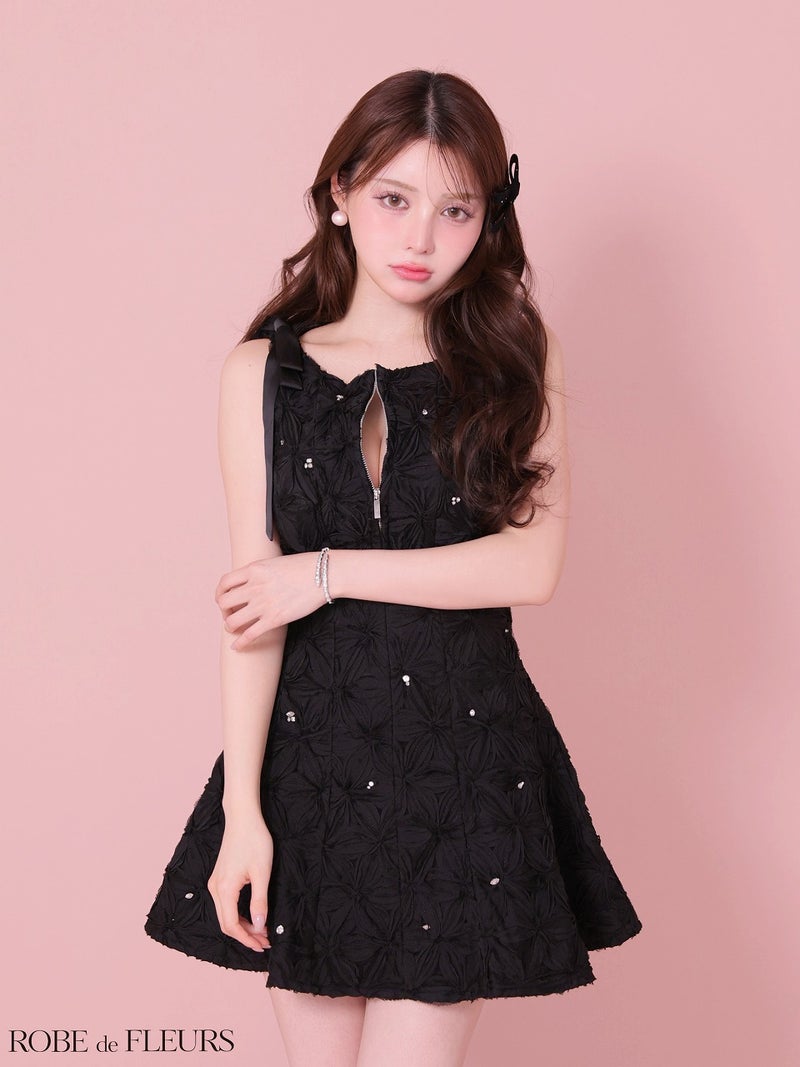 ROBE de FLEURS ローブドフルール 【XS～Lサイズあり】 フラッフィーフラワービジューミニキャバドレス fm4360
