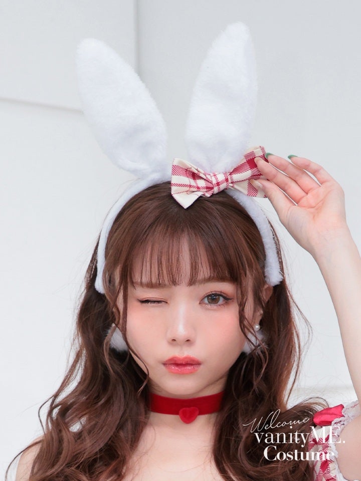 チェックバニーカチューシャ レッド・ブラック vcsit-230479b