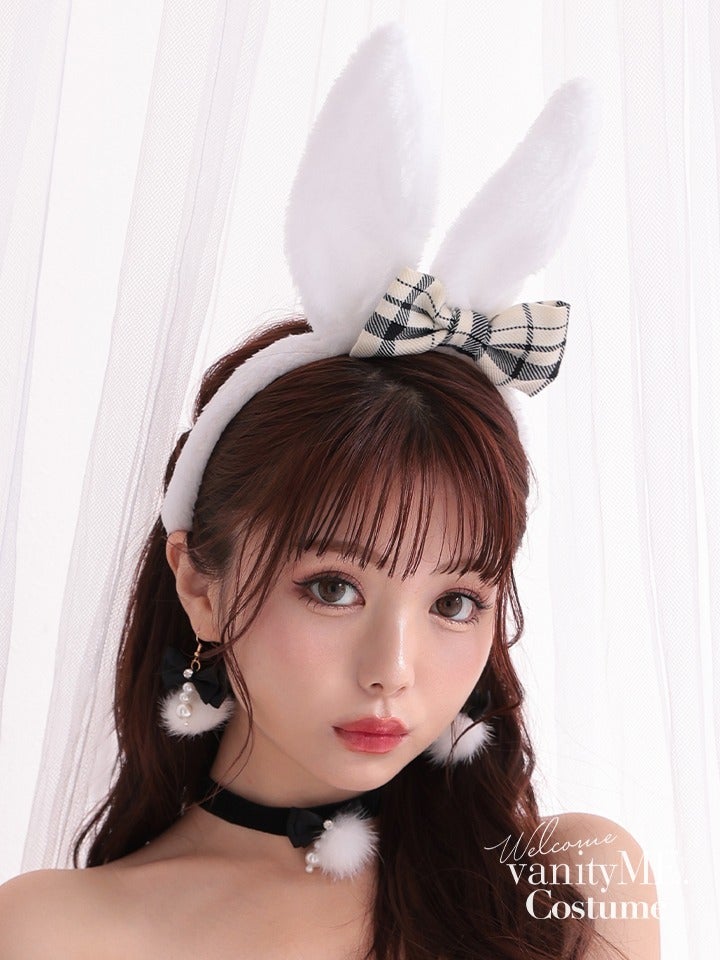 チェックバニーカチューシャ レッド・ブラック vcsit-230479b