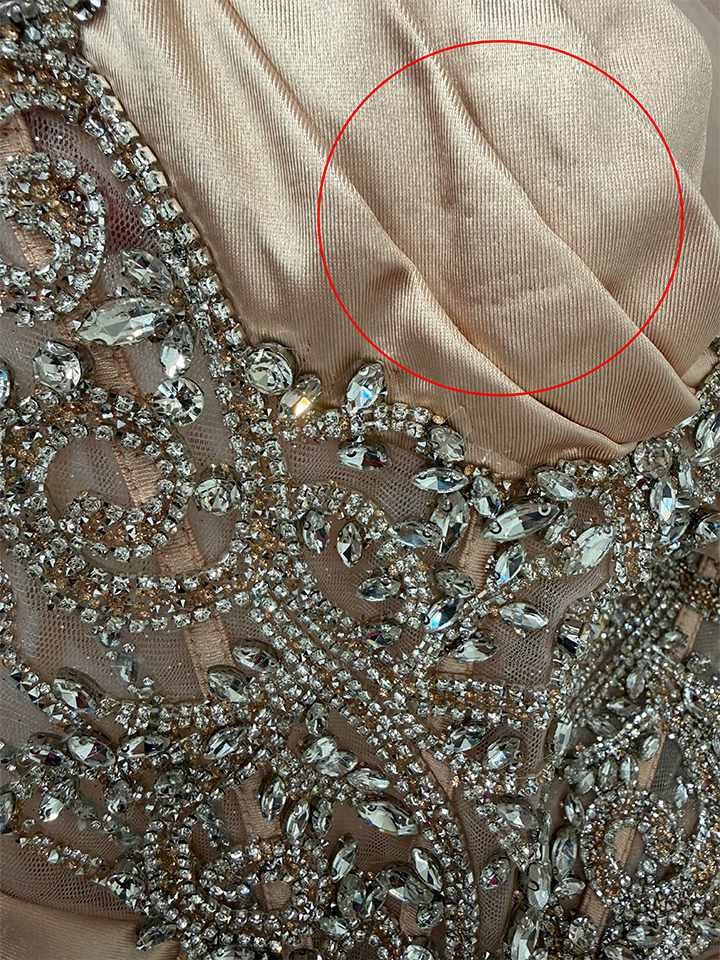 vanityME.couture.バニティーミークチュール ラグジュアリービジュー シャイニーサテン メッシュ ショール付き スリット入り バースデードレス ロングドレス シャンパンゴールド vctr-l-kv1131