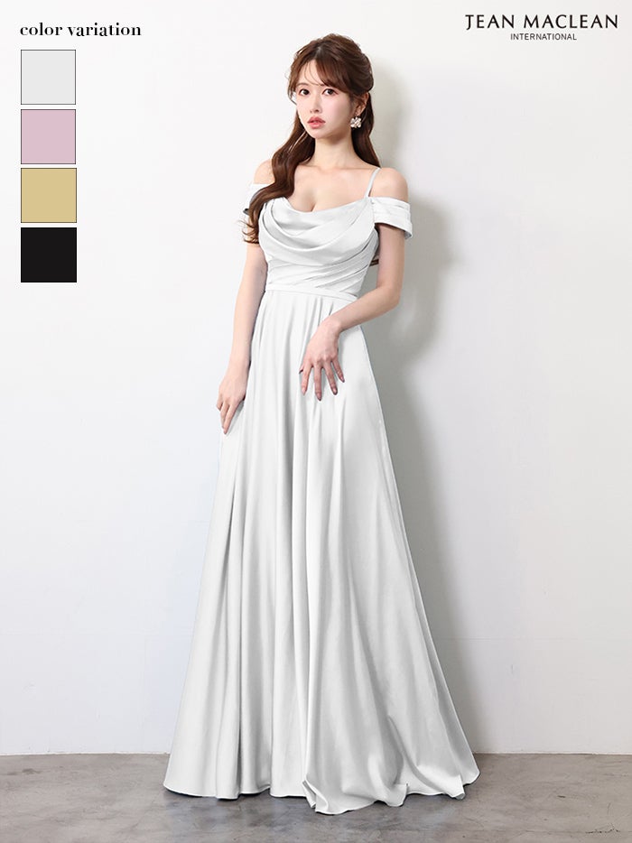 JEAN MACLEAN ジャンマクレーン ワンカラー/サテン/バストドレープ/オフショル/Aライン/ロングドレス ja61092