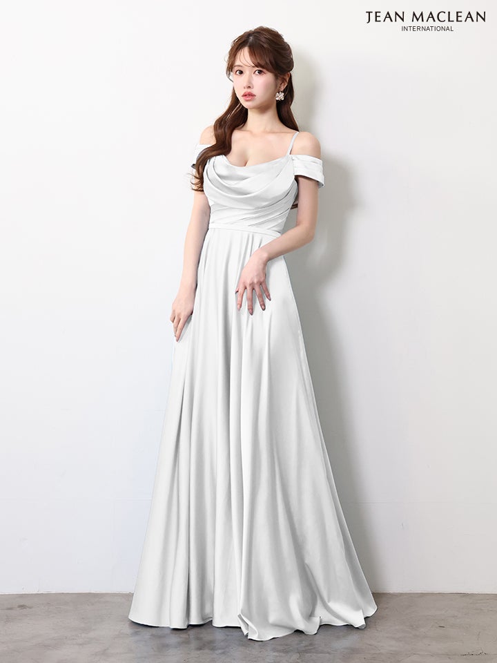 JEAN MACLEAN ジャンマクレーン ワンカラー/サテン/バストドレープ/オフショル/Aライン/ロングドレス ja61092