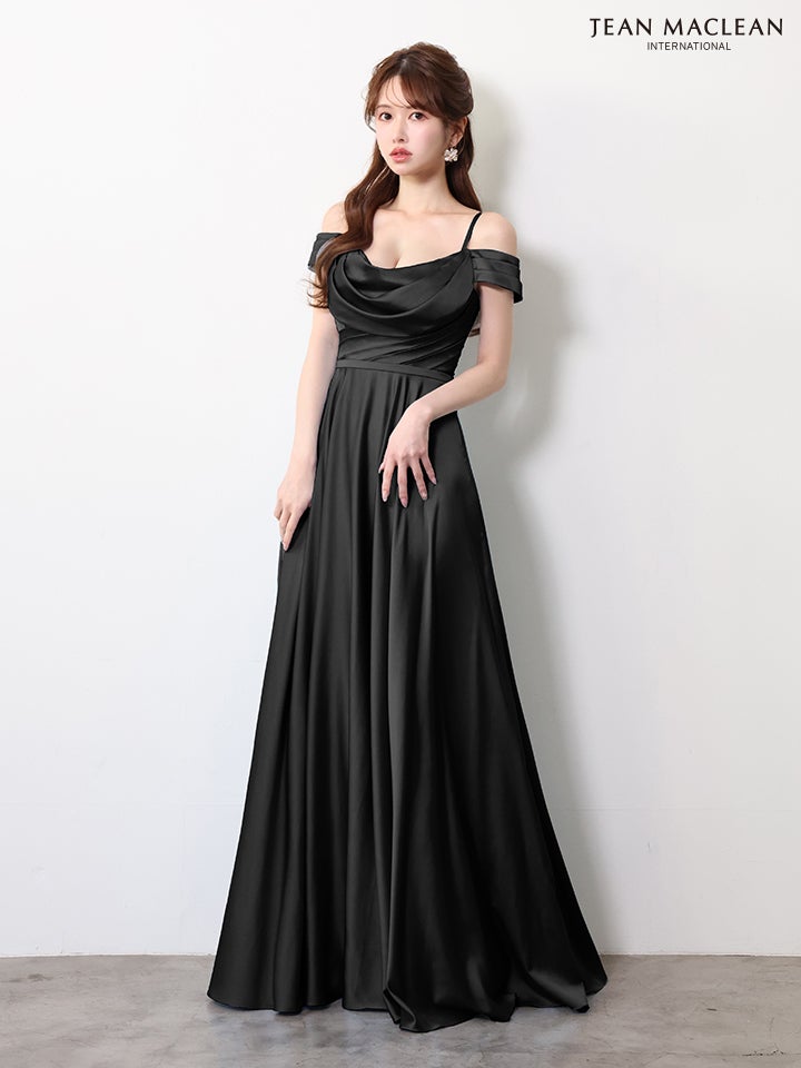 JEAN MACLEAN ジャンマクレーン ワンカラー/サテン/バストドレープ/オフショル/Aライン/ロングドレス ja61092