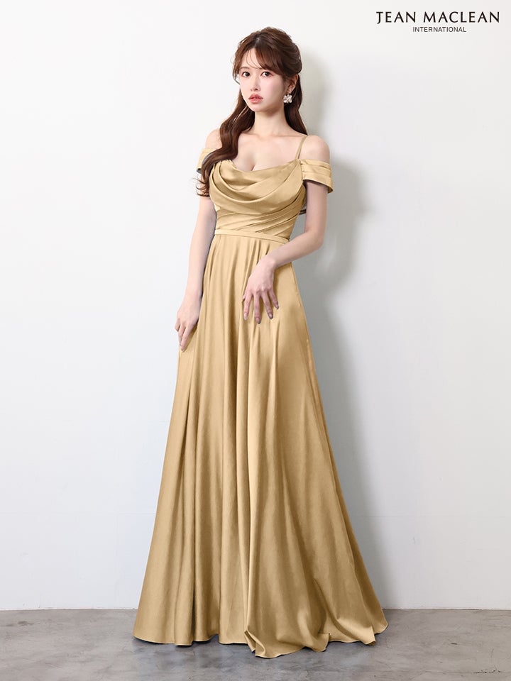 JEAN MACLEAN ジャンマクレーン ワンカラー/サテン/バストドレープ/オフショル/Aライン/ロングドレス ja61092