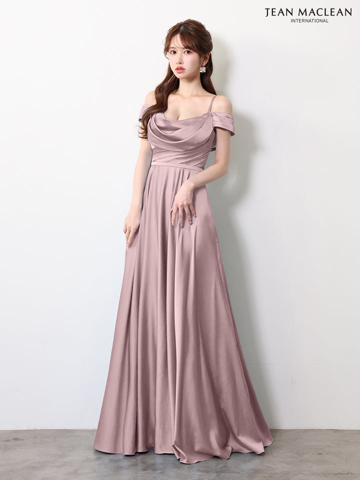 JEAN MACLEAN ジャンマクレーン ワンカラー/サテン/バストドレープ/オフショル/Aライン/ロングドレス ja61092