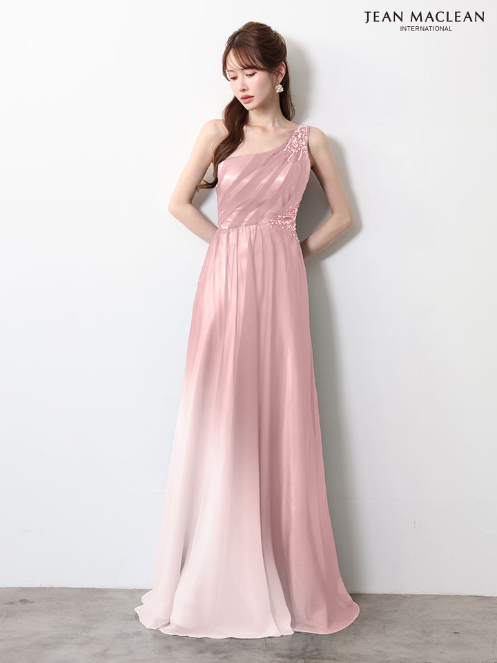JEAN MACLEAN ジャンマクレーン グラデーション/バイカラー/ワンショル/シフォン/ビジュー/Aライン/ロングドレス ja61093