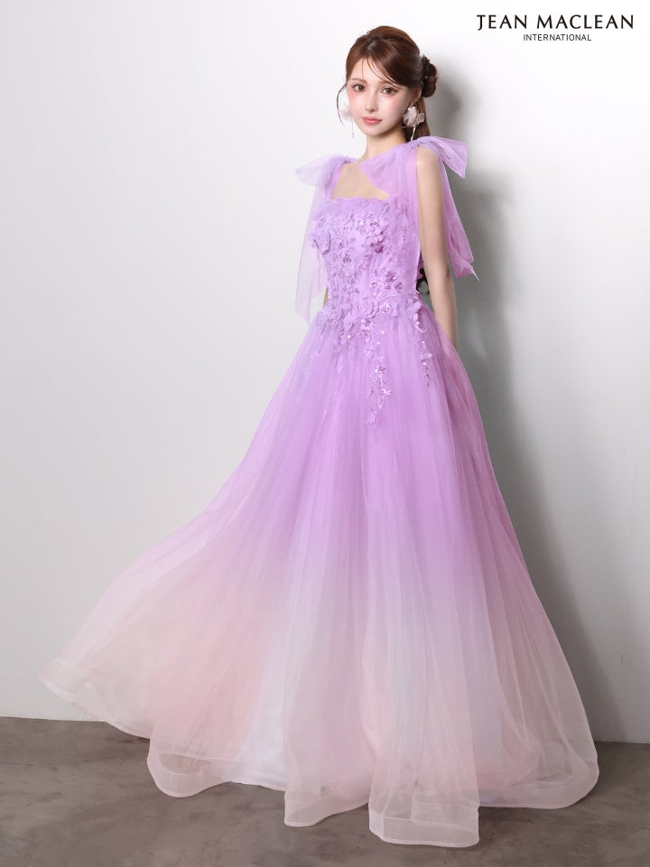 JEAN MACLEAN ジャンマクレーン *SpringGradation* バイカラー/グラデーション/ビビッド×パステル/リボンショルダー/立体フラワーモチーフ/姫/ロングドレス  ja61095