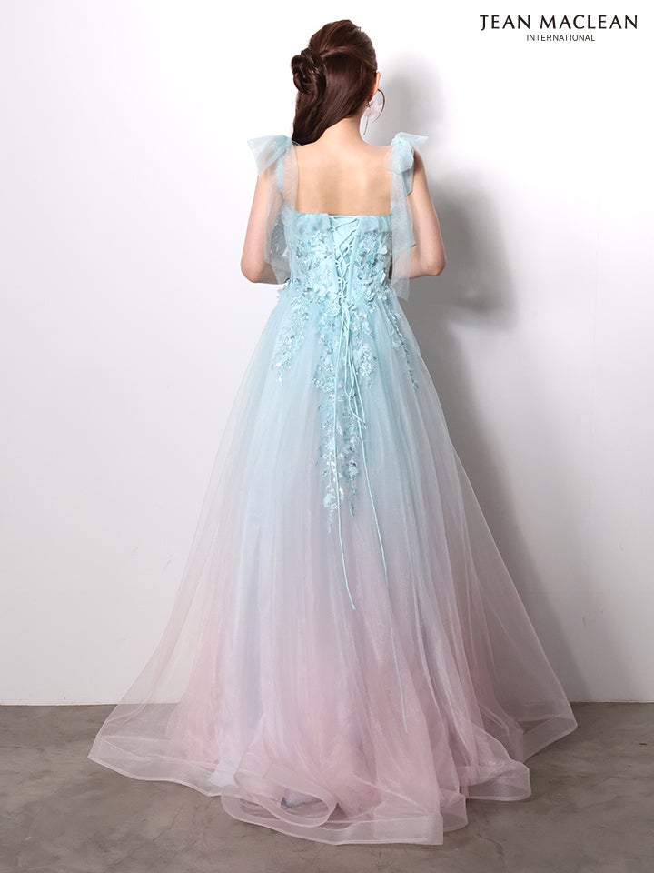 JEAN MACLEAN ジャンマクレーン *SpringGradation* バイカラー/グラデーション/ビビッド×パステル/リボンショルダー/立体フラワーモチーフ/姫/ロングドレス  ja61095