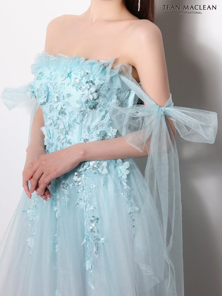 JEAN MACLEAN ジャンマクレーン *SpringGradation* バイカラー/グラデーション/ビビッド×パステル/リボンショルダー/立体フラワーモチーフ/姫/ロングドレス  ja61095