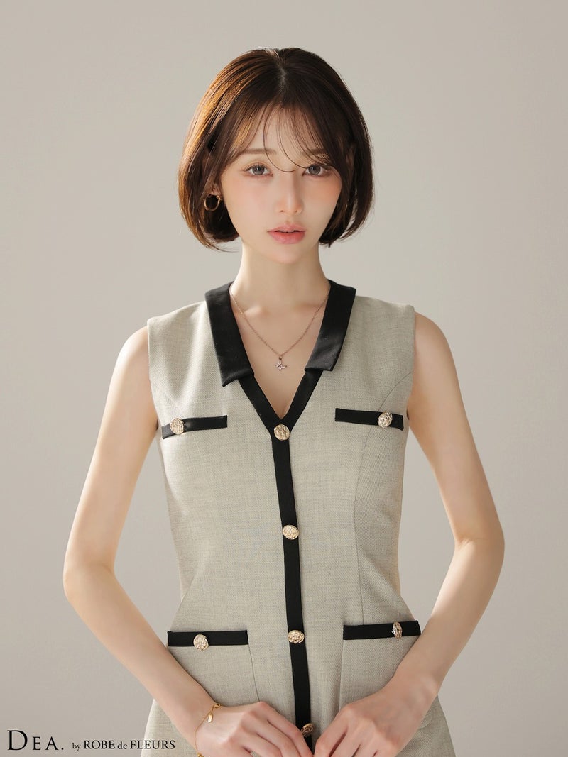 DEA. ディア バイ ローブドフルール 【XSサイズあり】配色ラインVネック台形ミニキャバドレス de4176-c