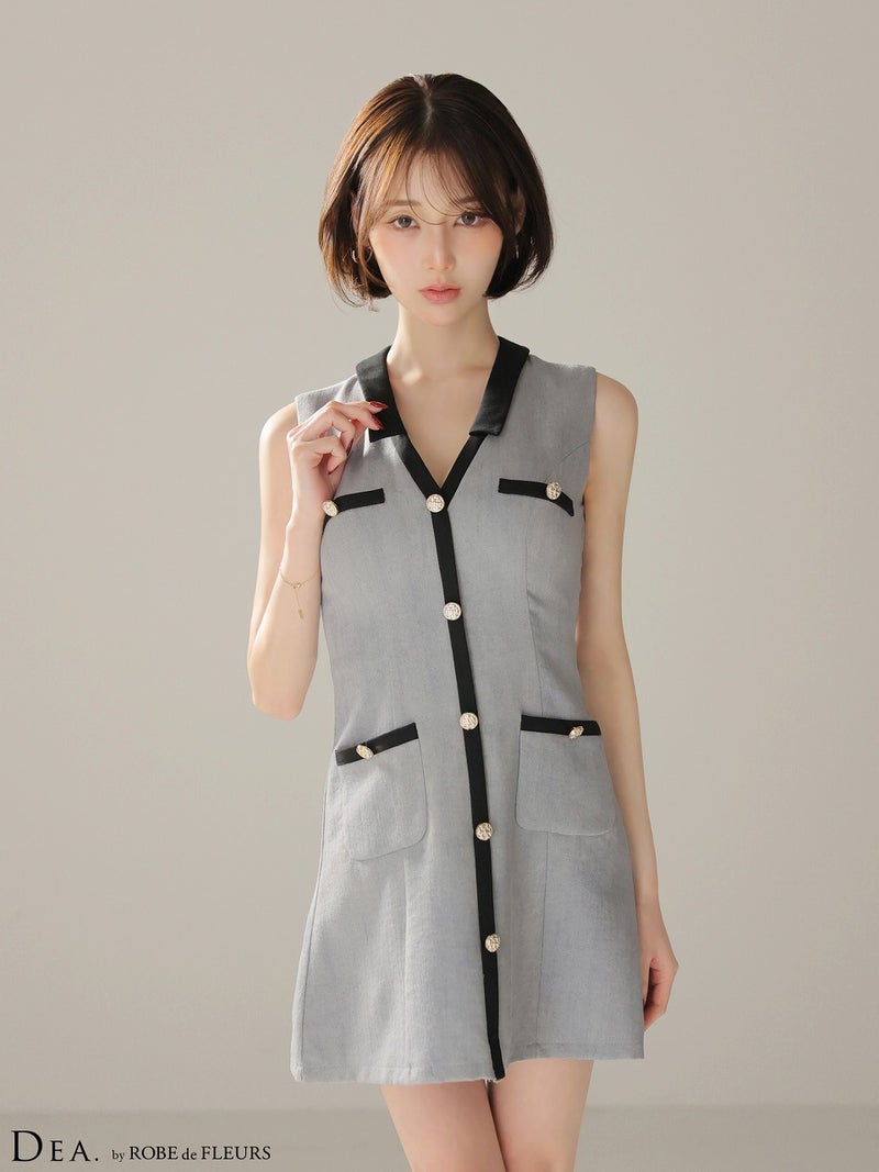 DEA. ディア バイ ローブドフルール 【XSサイズあり】配色ラインVネック台形ミニキャバドレス de4176-c