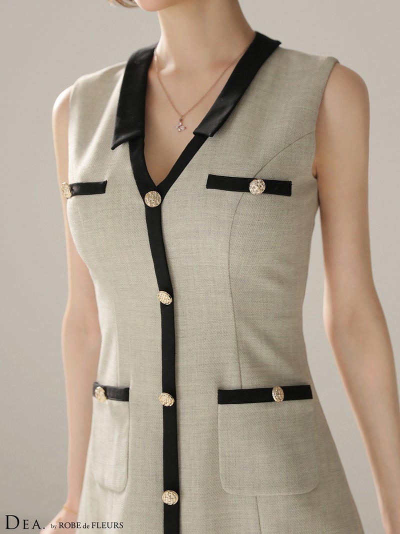 DEA. ディア バイ ローブドフルール 【XSサイズあり】配色ラインVネック台形ミニキャバドレス de4176-c