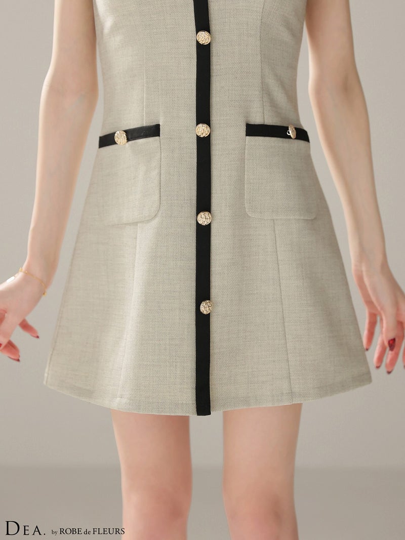 DEA. ディア バイ ローブドフルール 【XSサイズあり】配色ラインVネック台形ミニキャバドレス de4176-c