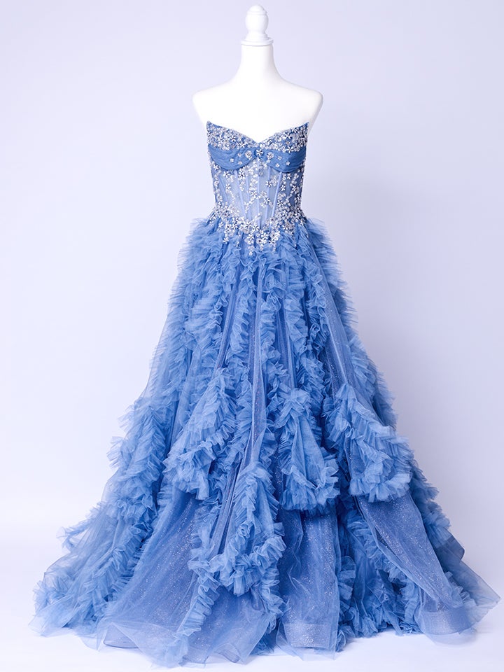 vanityME.couture. バニティーミークチュール Rose Bijou Couture ローズ・ビジュー・クチュール ロングドレス ブルー ビジュー フリル バースデー vctr-l-a1483-2