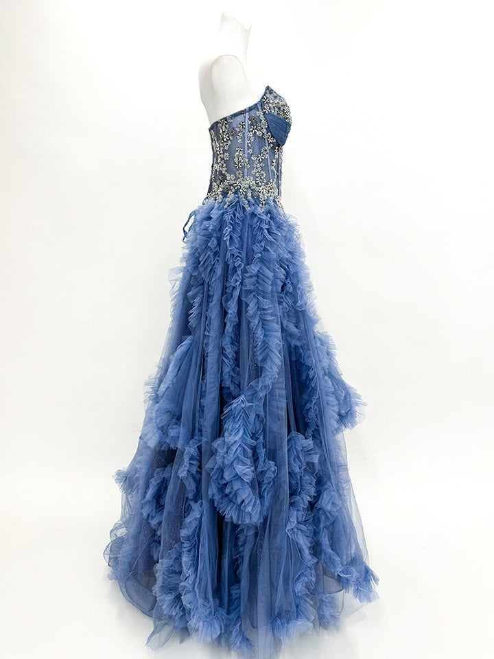 vanityME.couture. バニティーミークチュール Rose Bijou Couture ローズ・ビジュー・クチュール ロングドレス ブルー ビジュー フリル バースデー vctr-l-a1483-2