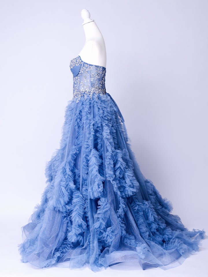 vanityME.couture. バニティーミークチュール Rose Bijou Couture ローズ・ビジュー・クチュール ロングドレス ブルー ビジュー フリル バースデー vctr-l-a1483-2