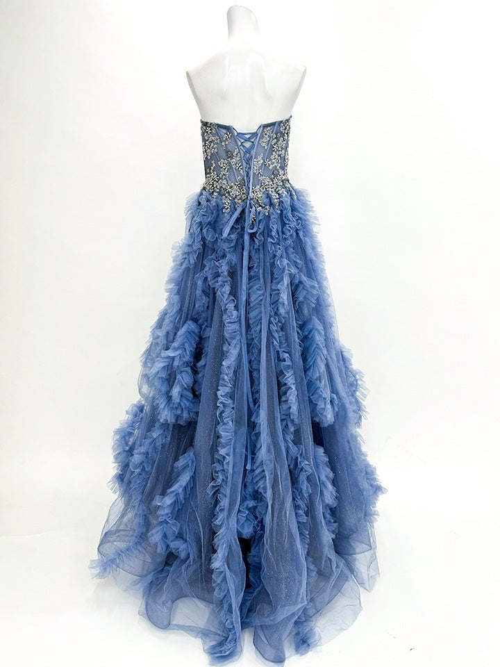 vanityME.couture. バニティーミークチュール Rose Bijou Couture ローズ・ビジュー・クチュール ロングドレス ブルー ビジュー フリル バースデー vctr-l-a1483-2