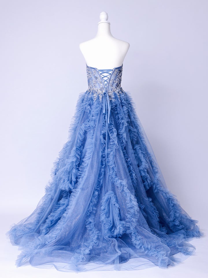 vanityME.couture. バニティーミークチュール Rose Bijou Couture ローズ・ビジュー・クチュール ロングドレス ブルー ビジュー フリル バースデー vctr-l-a1483-2