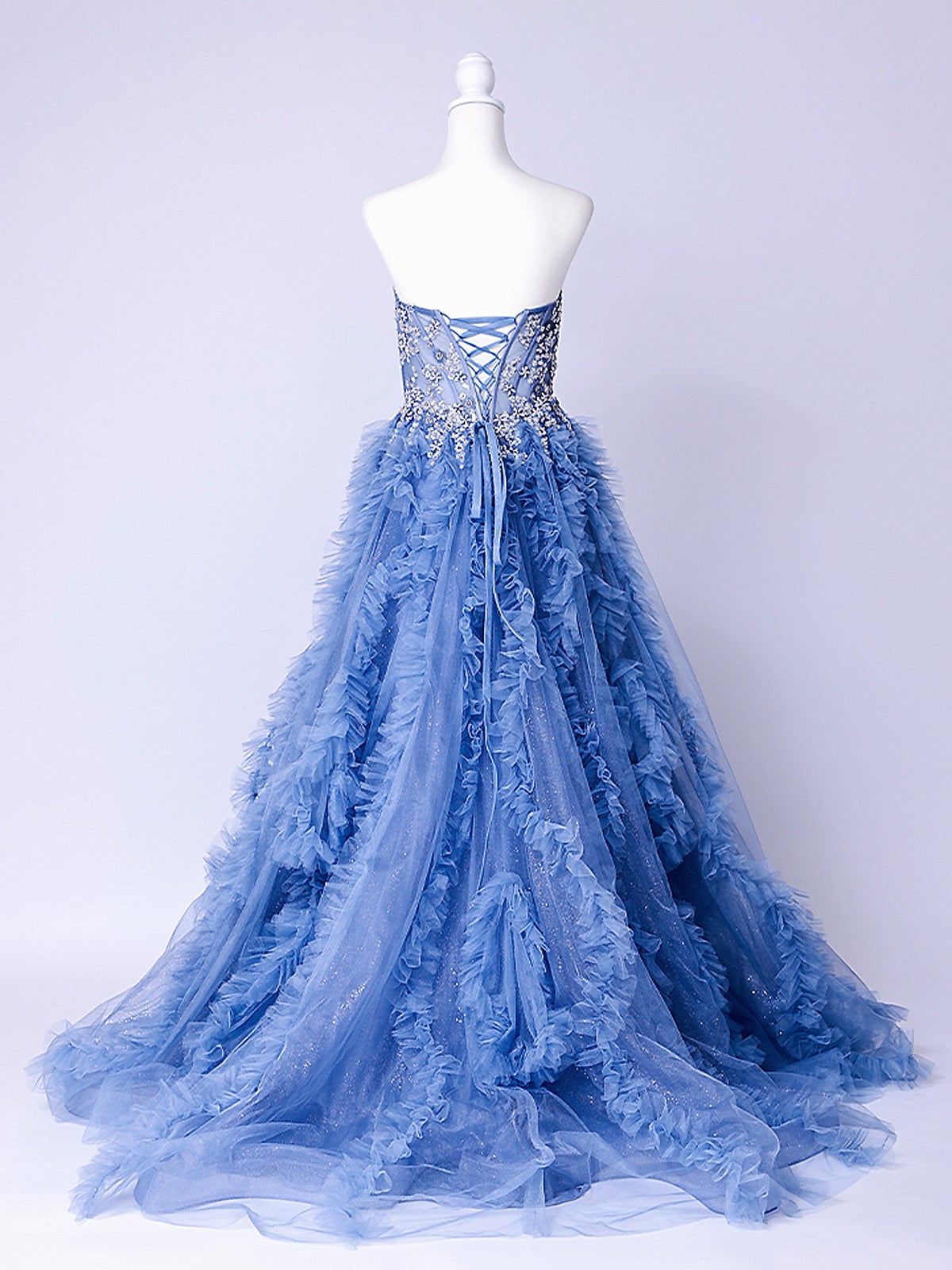 vanityME.couture. バニティーミークチュール Rose Bijou Couture ローズ・ビジュー・クチュール ロングドレス ブルー ビジュー フリル バースデー vctr-l-a1483-2
