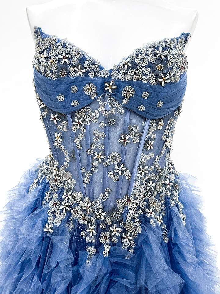 vanityME.couture. バニティーミークチュール Rose Bijou Couture ローズ・ビジュー・クチュール ロングドレス ブルー ビジュー フリル バースデー vctr-l-a1483-2