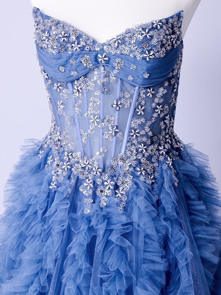 vanityME.couture. バニティーミークチュール Rose Bijou Couture ローズ・ビジュー・クチュール ロングドレス ブルー ビジュー フリル バースデー vctr-l-a1483-2