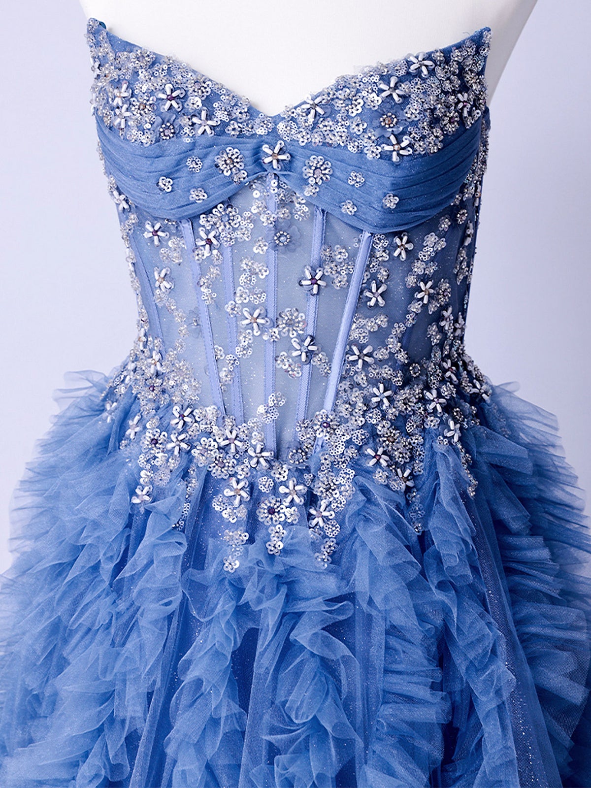 vanityME.couture. バニティーミークチュール Rose Bijou Couture ローズ・ビジュー・クチュール ロングドレス ブルー ビジュー フリル バースデー vctr-l-a1483-2