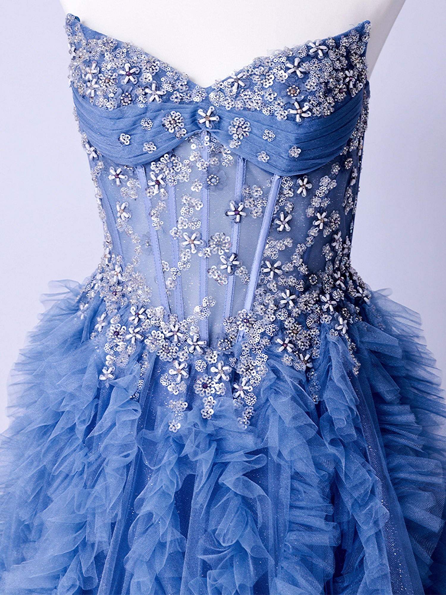 vanityME.couture. バニティーミークチュール Rose Bijou Couture ローズ・ビジュー・クチュール ロングドレス ブルー ビジュー フリル バースデー vctr-l-a1483-2