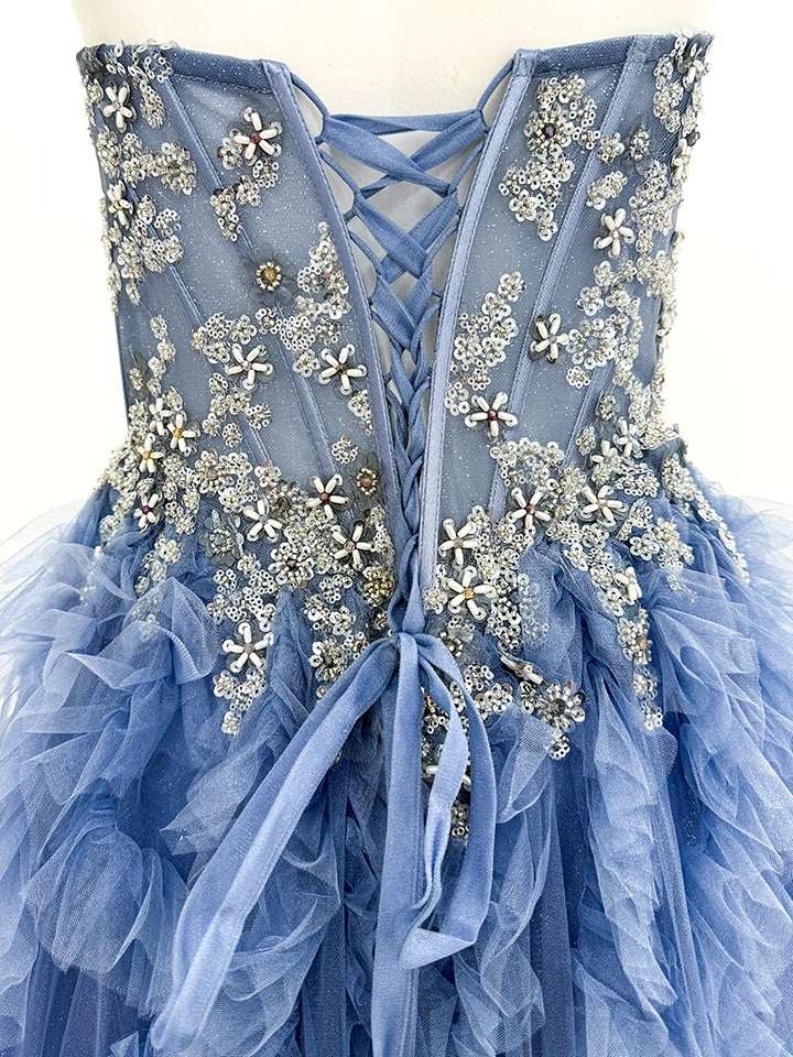 vanityME.couture. バニティーミークチュール Rose Bijou Couture ローズ・ビジュー・クチュール ロングドレス ブルー ビジュー フリル バースデー vctr-l-a1483-2